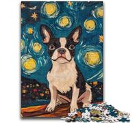 Jigsaw Puzzles for Adults 1000 Piece Starry Night Boston Terrier Adult Jigsaw,Game Toys Every Piece Is Unique - Challenging Family Fun Game (26x38cm)