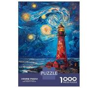 Jigsaw Puzzles for Adults 1000 Piece Starry Night Lighthouse Puzzle for Adults Relaxing Games Hand Speed Race Fun Activities at Home 52x38cm/1000pcs
