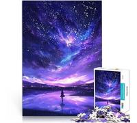 Jigsaw Puzzles for Adults 1000 Piece Starry Night Reflected on a Lake with a Girl Präzisionsschnitt Für Paare geeignet38x26cm
