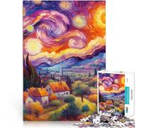 Jigsaw Puzzles for Adults 1000 Piece Starry Night Village V13 Lernspiele mit vollständig ineinander greifenden, zufällig geformten Teilen38x26cm