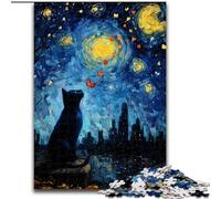 Jigsaw Puzzles for Adults 1000 Piece Starry Sky Black Cat Puzzle for Family Fun Perfect for Holidays, Interactive Game Nights (size 26x38cm)