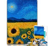 Jigsaw Puzzles for Adults 1000 Piece starry sky Sunflowers at Night 1000 Pieces for Teenagers,Educational Toy Funny Family Games Unique Home Decor 75x50cm