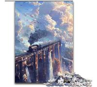 Jigsaw Puzzles for Adults 1000 Piece Steam Train on The Bridge Jigsaw Puzzles Made of Wood, for Parents, Lovers, Friends - Age 14+ 1000pcs(50x75cm)