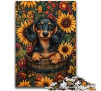 Jigsaw Puzzles for Adults 1000 Piece Sunflower Dachshund Puzzles for Teenagers,Educational Toy Funny Family Games Unique Home Decor (38x26cm)
