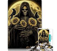 Jigsaw Puzzles for Adults 1000 Piece Sunflower Skull Jigsaw,Challenging Game Gifts for Is Ideal As A Gift for The Whole Family 75x50cm