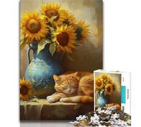 Jigsaw Puzzles for Adults 1000 Piece Sunflowers And Cats Teenager Jigsaw,Family Game Stress Reliever Difficult Challenge Suitable for Couples 26x38cm