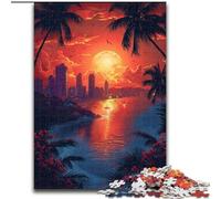 Jigsaw Puzzles for Adults 1000 Piece Sunset in A Seaside Town Puzzle Made of Wood,Perfect for Halloween, Christmas, Birthday Gift 1000pcs(50x75cm)