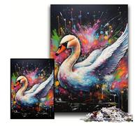 Jigsaw Puzzles for Adults 1000 Piece Swan Graffiti Painting Jigsaw Puzzles Family Game Night Fun, DIY Decorative Artwork Size 50x75cm