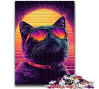 Jigsaw Puzzles for Adults 1000 Piece Synthwave Purple Cat Brain Teaser Game Educational Game for Birthday, Chrismas for for Age 14 26x38cm
