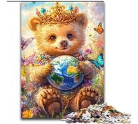 Jigsaw Puzzles for Adults 1000 Piece Teddy Bear Holding The Earth Jigsaw Puzzles Made of cardboard for Teenagers, Family Interactive Game, Challenge Gift size 38x26CM