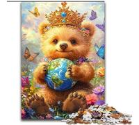 Jigsaw Puzzles for Adults, 1000 Piece Teddy Bear Holding The Earth Puzzle Made of Wood Challenging Brain Teaser for Teenagers & Families size 50X75CM