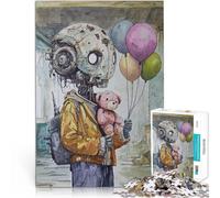 Jigsaw Puzzles for Adults 1000 Piece Teddy Robot - a kid bot with baloons Quizspiel mit passendem Poster und Quizblatt75x50cm