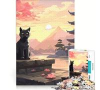 Jigsaw Puzzles for Adults 1000 Piece The Moon Night Cat Japan Brain Teaser Game Stress Reliever Wishlist with Santa Claus 38x52cm