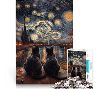Jigsaw Puzzles for Adults 1000 Piece The Starry Night Cats Made of cardboard Suitable for ages 14 and up Hands-on Game gifts for friends and family。size：38x52cm/14.96x20.47inch