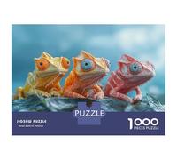 Jigsaw Puzzles for Adults 1000 Piece Three Colorful Chameleons on A Leaf Puzzles for Adults Relax Games Pattern Assembly Christmas Birthday Gifts 70x50cm/1000pcs