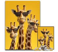 Jigsaw Puzzles for Adults 1000 Piece Three Giraffes Wearing Glasses Cardboard Jigsaw Puzzles Learning Educational Toys,is Ideal As Gifts for The Whole Family for Ages 14+ 26X38CM