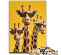 Jigsaw Puzzles for Adults 1000 Piece Three Giraffes Wearing Glasses Puzzles,Staycation Kill Time with Matching Poster And Trivia Sheet (75x50cm)
