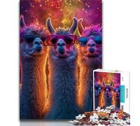 Jigsaw Puzzles for Adults 1000 Piece Three Neon Alpacas,Challenging Game And Family Play with Fully Interlocking Randomly Shaped Pieces 38x26cm