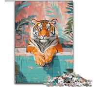 Jigsaw Puzzles for Adults 1000 Piece Tiger in The Bathroom Puzzle Family Interactive Game, DIY Home Decor Brain Challenge Gift (size 26x38cm)