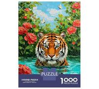Jigsaw Puzzles for Adults 1000 Piece Tiger in Water with Flowers Painting Puzzle for Adults Brain Teaser Game Enhance Memory Fun at Home Activities, 52x38cm/1000pcs