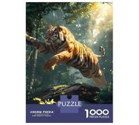 Jigsaw Puzzles for Adults 1000 Piece Tiger Jump Over Tree Trunk Puzzle for Adults Relaxing Games Hand Speed Race Fun Activities at Home 70x50cm/1000pcs