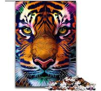 Jigsaw Puzzles for Adults, 1000 Piece Tiger Pop Art Animal Face Wooden Jigsaw Puzzles for Adults size 50x75cm Family Interactive Game, Craft Gift with Colorful Artwork