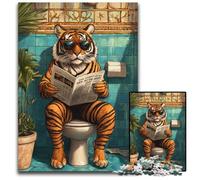Jigsaw Puzzles for Adults, 1000 Piece Tiger Sitting on The Toilet Puzzle Family Interactive Game, Brain Teaser Gift, Educational Toy 26X38CM