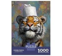 Jigsaw Puzzles for Adults 1000 Piece Tiger with Toilet Paper Hat Painting Puzzle for Adults Brain Teaser Game Difficult Hard Deal As Gifts for The Whole Family 38x26cm/1000pcs