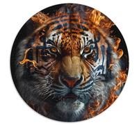 Jigsaw Puzzles for Adults, 1000 Piece Tigers of The Flame Paper Round Jigsaw Puzzles DIY Decoration Brain Challenging 67.5x67.5cm