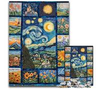 Jigsaw Puzzles for Adults 1000 Piece Van Gogh Night Sky Collage Wooden Jigsaw Puzzles Educational Games DIY Toys, Birthday Present, Gifts for Age 14 50X75CM