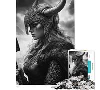 Jigsaw Puzzles for Adults 1000 Piece Viking Warrior Woman Portrait Puzzles for Adults Fun Games Wall Decoration Fun Activities at Home (Size 75x50cm)