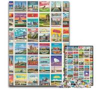 Jigsaw Puzzles for Adults, 1000 Piece Vintage Postage Stamps Collage Puzzle for Age 14+ Educational Challenge Fun Activities at Home, Birthday Gifts, Travel Gifts 50X75CM