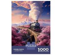 Jigsaw Puzzles for Adults 1000 Piece Vintage Sakura Steam Train Adult Jigsaw Relax Games Difficult Challenge Fun Activities at Home 38x26cm/1000pcs