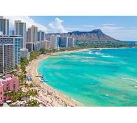 Jigsaw Puzzles For Adults 1000 Piece Waikiki Beach Honolulu Hawaii Sunset Palm Landscape Pictures Ocean Scenic Scenery Tropical Nature Family Funny Challenging Holiday Puzzles Gift