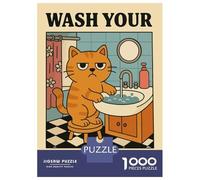 Jigsaw Puzzles for Adults 1000 Piece Wash Your Dirty Paws Cat Art Puzzle for Adults Brain Teaser Game Difficult Hard Deal As Gifts for The Whole Family 52x38cm/1000pcs