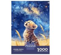 Jigsaw Puzzles for Adults 1000 Piece Watercolor Cheetah Cub Gazing at Stars Puzzle for Adults Brain Teaser Game Enhance Memory Fun at Home Activities, 52x38cm/1000pcs