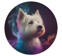 Jigsaw Puzzles for Adults 1000 Piece West Highland White Terrier Round Jigsaw Family Bonding Activity,Unique Gift for Holidays & Birthdays 67.5x67.5 cm