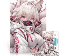 Jigsaw Puzzles for Adults 1000 Piece White Fox Girl Anime Art Analysis and logic for is ideal as a gift for the whole family 26x38cm