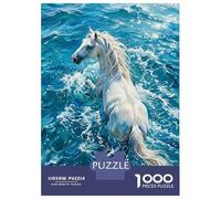 Jigsaw Puzzles for Adults 1000 Piece White Horse in Blue Water Puzzle for Adults Brain Teaser Game Difficult Hard Deal As Gifts for The Whole Family 70x50cm/1000pcs