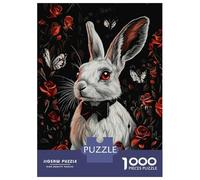 Jigsaw Puzzles for Adults 1000 Piece White Rabbit with Roses Puzzle for Adults Brain Teaser Game Enhance Memory Fun at Home Activities, 70x50cm/1000pcs