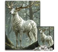 Jigsaw Puzzles for Adults 1000 Piece White Stag in Forest Wooden Jigsaw Puzzles for Adults Educational Toy for Teenagers Home Office Decor 1000 PCS(75x50cm)