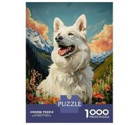Jigsaw Puzzles for Adults 1000 Piece White Swiss Shepherd Dog in Mountain Meadow Puzzles for Adults Relax Games Pattern Assembly Christmas Birthday Gifts 52x38cm/1000pcs