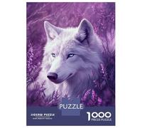 Jigsaw Puzzles for Adults 1000 Piece White Wolf in Purple Flowers Puzzle for Adults Brain Teaser Game Enhance Memory Fun at Home Activities, 70x50cm/1000pcs