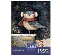 Jigsaw Puzzles for Adults 1000 Piece Winter Bird on Mailbox Illustration Jigsaw Hands-on Game Birthday Present Unique Birthday And Xmas Gifts 52x38cm/1000pcs