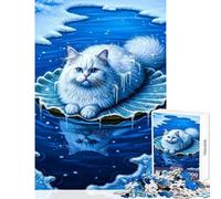 Jigsaw Puzzles for Adults 1000 Piece Winter Cat on Frozen Lily Pad Jigsaw 1000 Piece Toy Wall Decor Gifts for Women Men Tough Challenge (38x26cm)