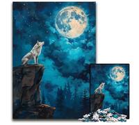 Jigsaw Puzzles for Adults 1000 Piece Wolf Howl in Moon Night Wooden Jigsaw Puzzles Perfect for Family Gatherings Birthdays Holidays 1000 PCS(38x26cm)