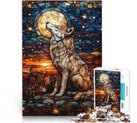 Jigsaw Puzzles for Adults 1000 Piece Wolf Howling at the Moon Stained Glass Denkspiel Tolle Geschenke und Spielzeuge75x50cm