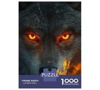 Jigsaw Puzzles for Adults 1000 Piece Wolf with Glowing Orange Eyes Jigsaw Puzzle Brain Teaser Game Stress Reliever Unique Birthday And Xmas Gifts 38x26cm/1000pcs