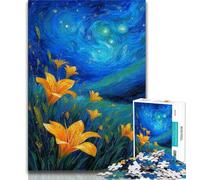 Jigsaw Puzzles for Adults 1000 Piece Yellow Lilies in The Night Sky Jigsaw,Challenging Game Gifts for Is Ideal As A Gift for The Whole Family 38x26cm