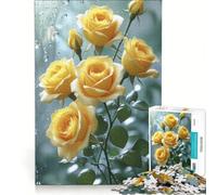 Jigsaw Puzzles for Adults 1000 Piece Yellow Roses with Water Droplets Hands-on Game Fun Activities at Home Presents for Women 38x52cm